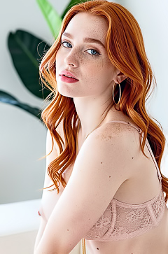 Redhead Tattooed Beauty Teases In Dim Light